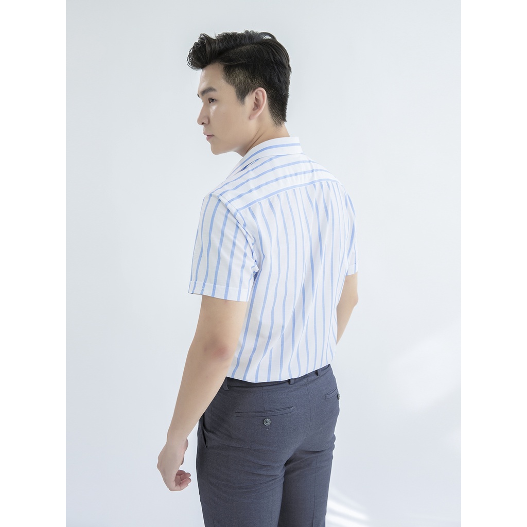 Áo sơ mi nam ngắn tay ARISTINO phom Slim fit, thiết kế tà lượn, họa tiết kẻ xanh trẻ trung, thanh lịch - ASS022S1