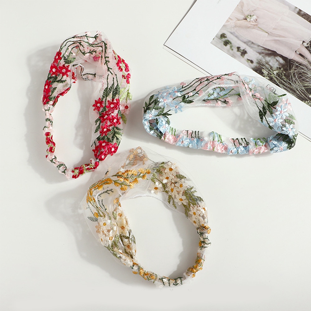 Băng Đô Cài Tóc Phối Ren Hoa Phong Cách Hàn Quốc