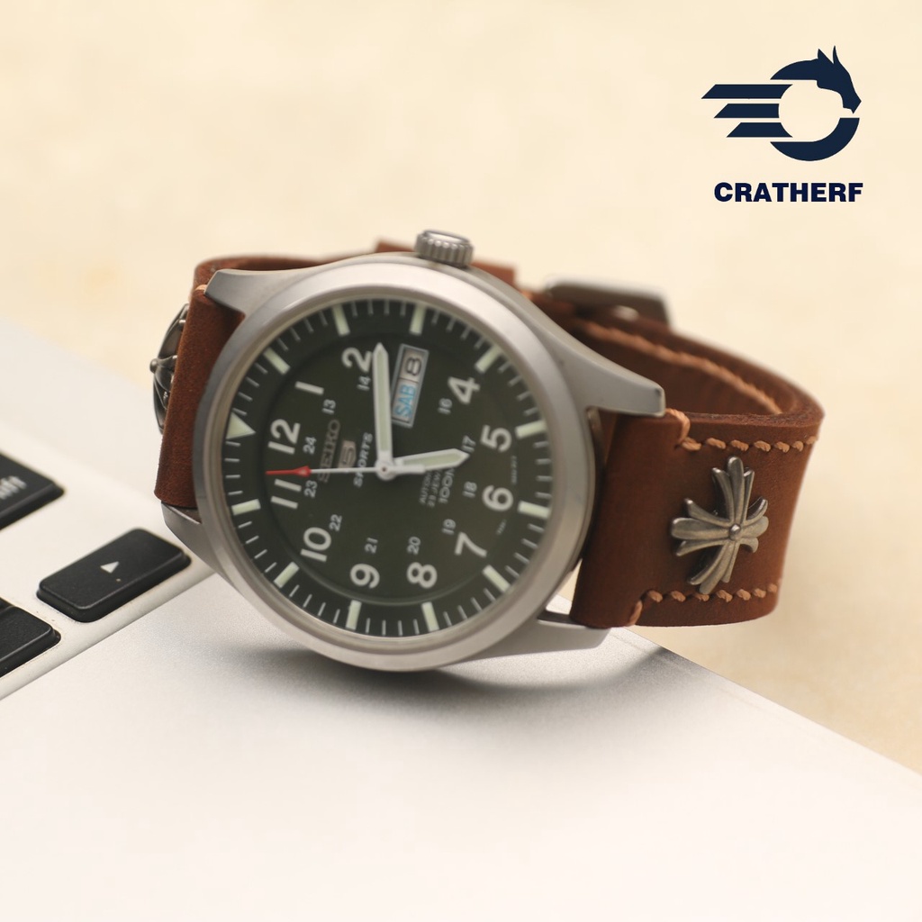 Dây Đồng Hồ Handmade Đính Rivet Hoa Da Bò Sáp Chốt Thông Minh Thay Thế Đồng Hồ Cổ Điển Các Loại SmartWatch