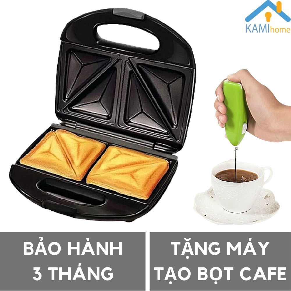 Máy nướng bánh mì sandwich mini ❤️Tặng Máy đánh trứng và tạo bọt cà phê❤️ hình Chữ Nhật 2 khuôn mã 15009