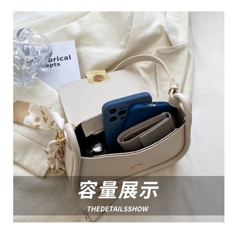 Túi da trơn khoá vuông phối dây nơ tiểu thư 1151