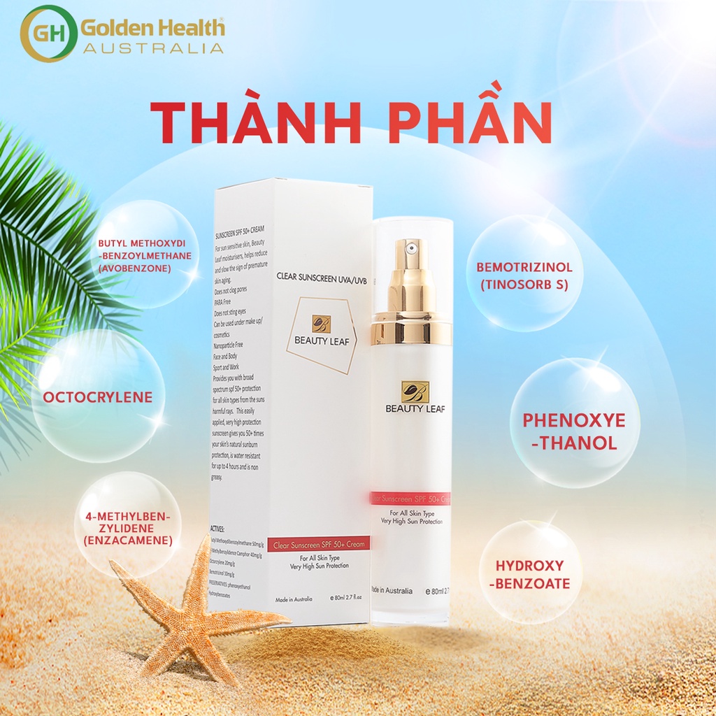 [GOLDEN HEALTH] Kem chống nắng Beauty Leaf Clear Sunscreen UVA/UVB SPF 50+ (chai 80ml)