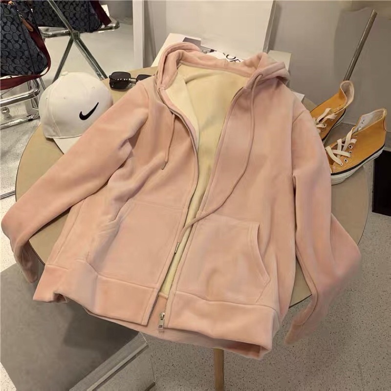 Áo khoác lót bông mùa đông dây kéo Hoodie zip