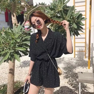 Jumpsuit ulzzang đen chấm bi
