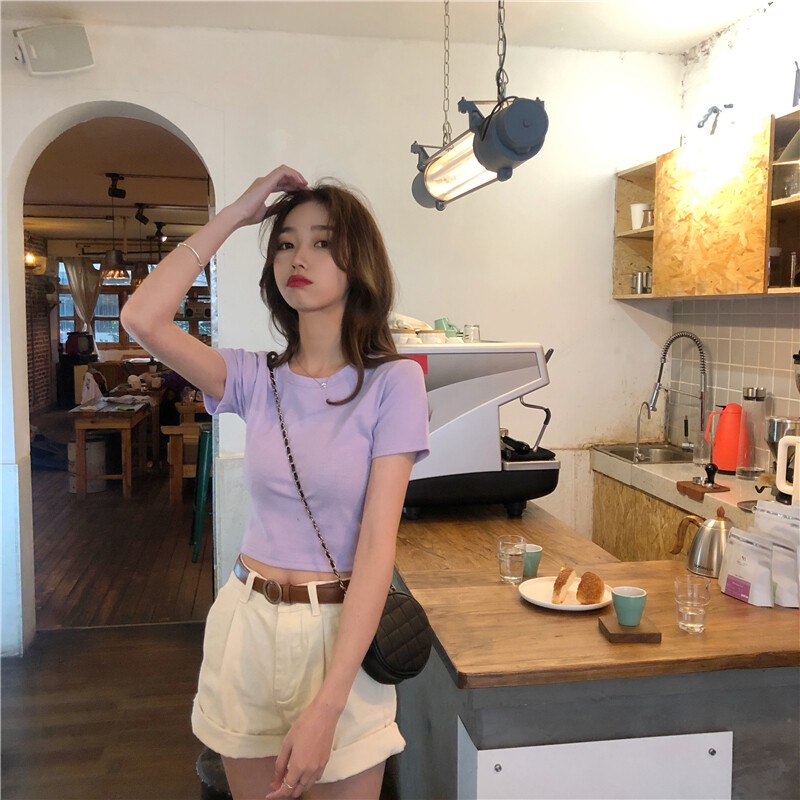 IELGY Áo Thun Tay Ngắn Mỏng Và Đơn Giản Thời Trang Mùa Hè Hàn Quốc Mới Dành Cho Bạn Nữ