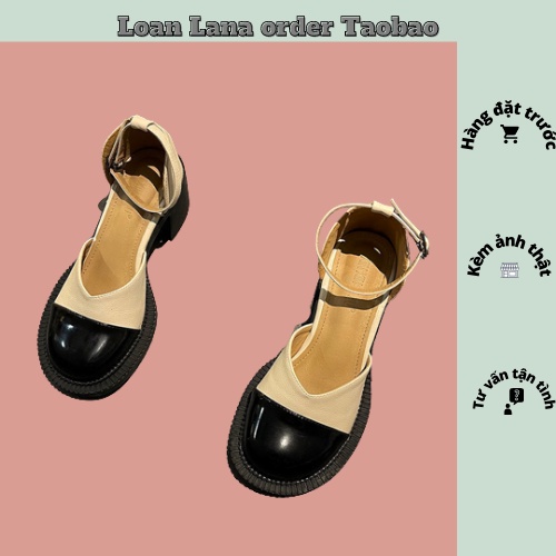 SANDAL CAO GÓT PHỐI 2 MÀU MŨI TRÒN