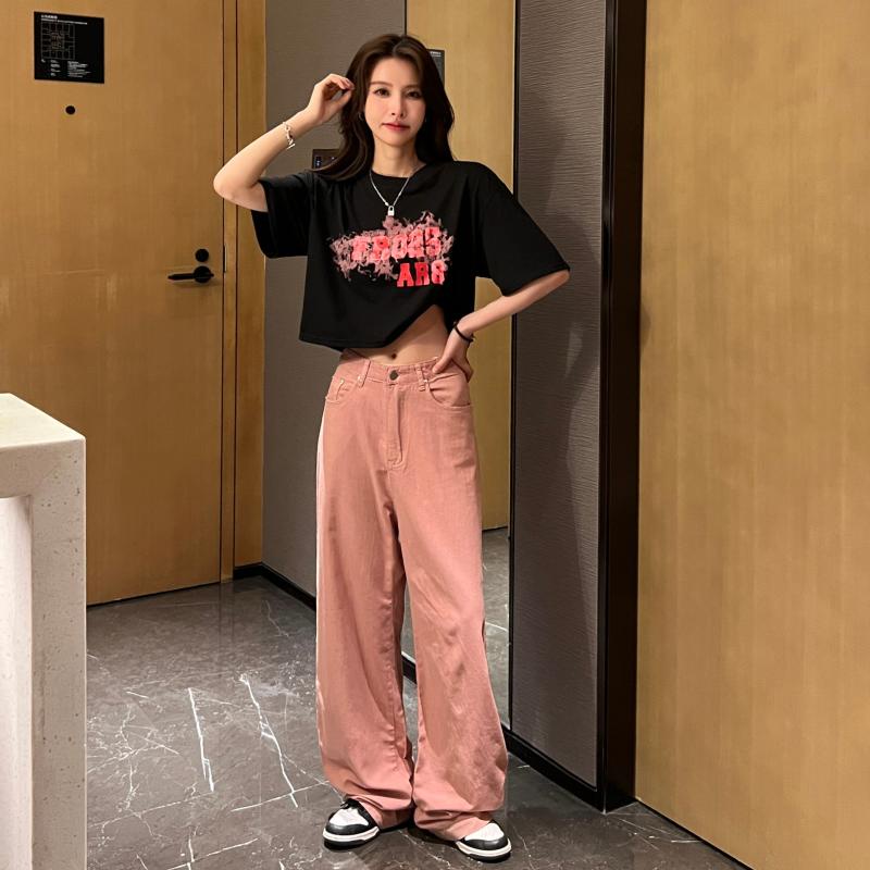 Áo Thun Croptop Ngắn Tay Cổ Tròn Form Ôm In Họa Tiết Phong Cách Hàn Quốc