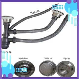 bộ xả bồn chén inox chậu đôi chất lượng