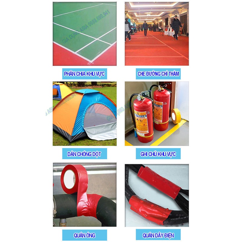 Combo 5 cuộn băng keo vải dán thảm, sàn, bạt, bao tải siêu chắc khổ 5cm có 8 màu 5cmx10m