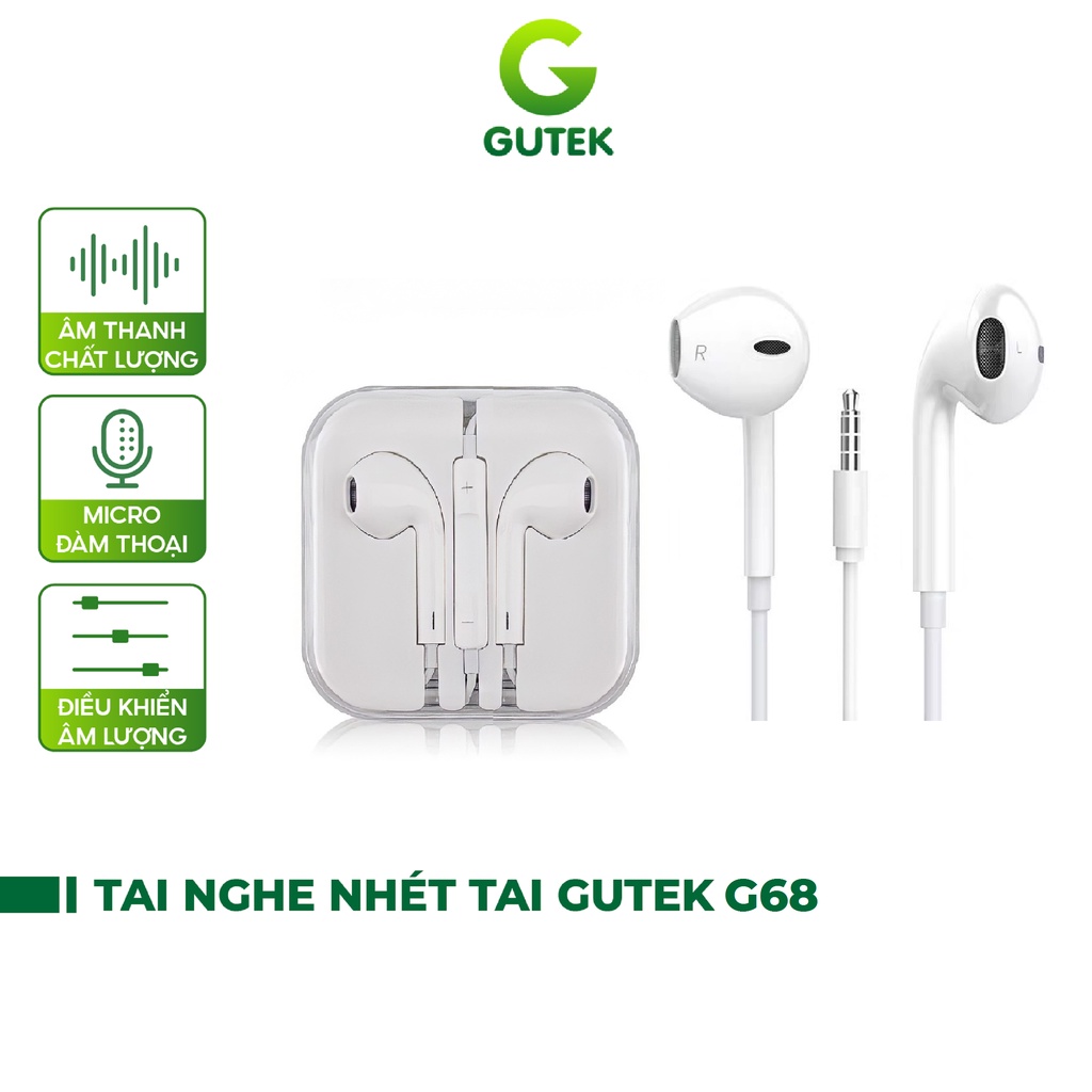 Tai nghe có dây nhét tai jack cắm 3.5mm giá rẻ có mic điện đàm dùng cho điện thoại Gutek G10