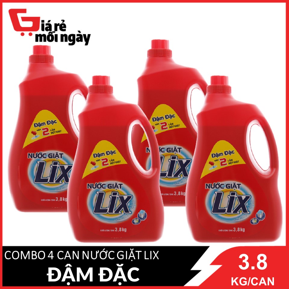 COMBO 4 Chai Nước giặt LIX Đậm đặc (Đỏ) 3.8KGX4