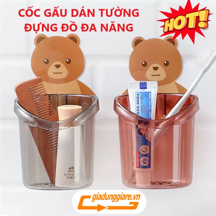 CỐC GẤU dán tường đựng bàn chải kem đánh răng không phải khoan đục tường khay để đồ phòng tắm đẹp mắt tiện lợi