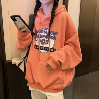 Áo hoodie tay dài dáng rộng in chữ thời trang Hàn Quốc cho nữ