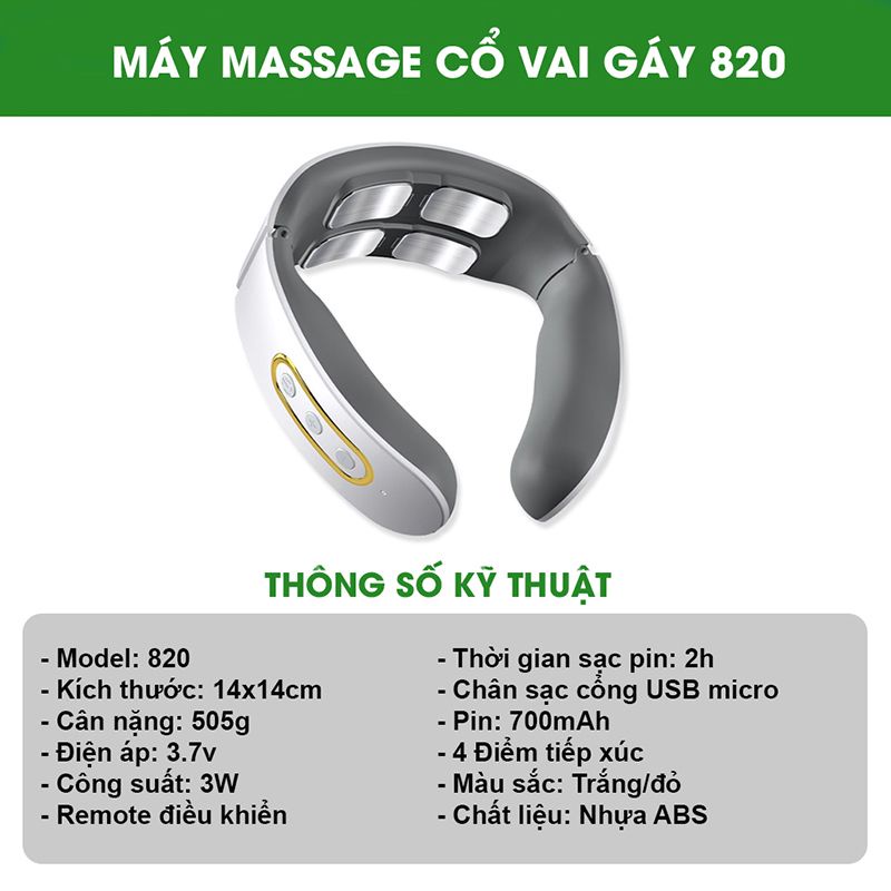 Máy Massage Cổ Vai Gáy, Mát Xa Trị Liệu TAKARA Đa Chức Năng Chuyên Trị Đau Mỏi Có Remote Điều Khiển JT820