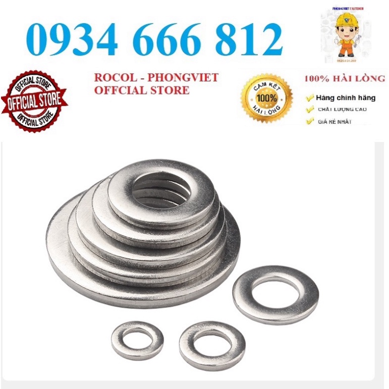SET 50C và 20c  LONG ĐEN PHẲNG INOX 304 M2, M2.5,M3, M4, M5, M6,M8, M10, M12