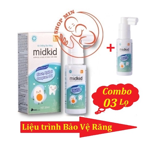 Combo 3 Hộp Kem Đánh Răng Dạng Xịt, Xịt Chống Sâu Răng Midkid, Diệt Vi khuẩn, ngăn ngừa mảng bám ố vàng, NUỐT ĐƯỢC