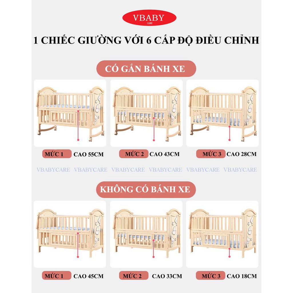 Nôi cũi cho em bé VBABY F9 - Đa năng 6 chế độ tiện lợi cho mẹ và bé - Bảo hành chính hãng