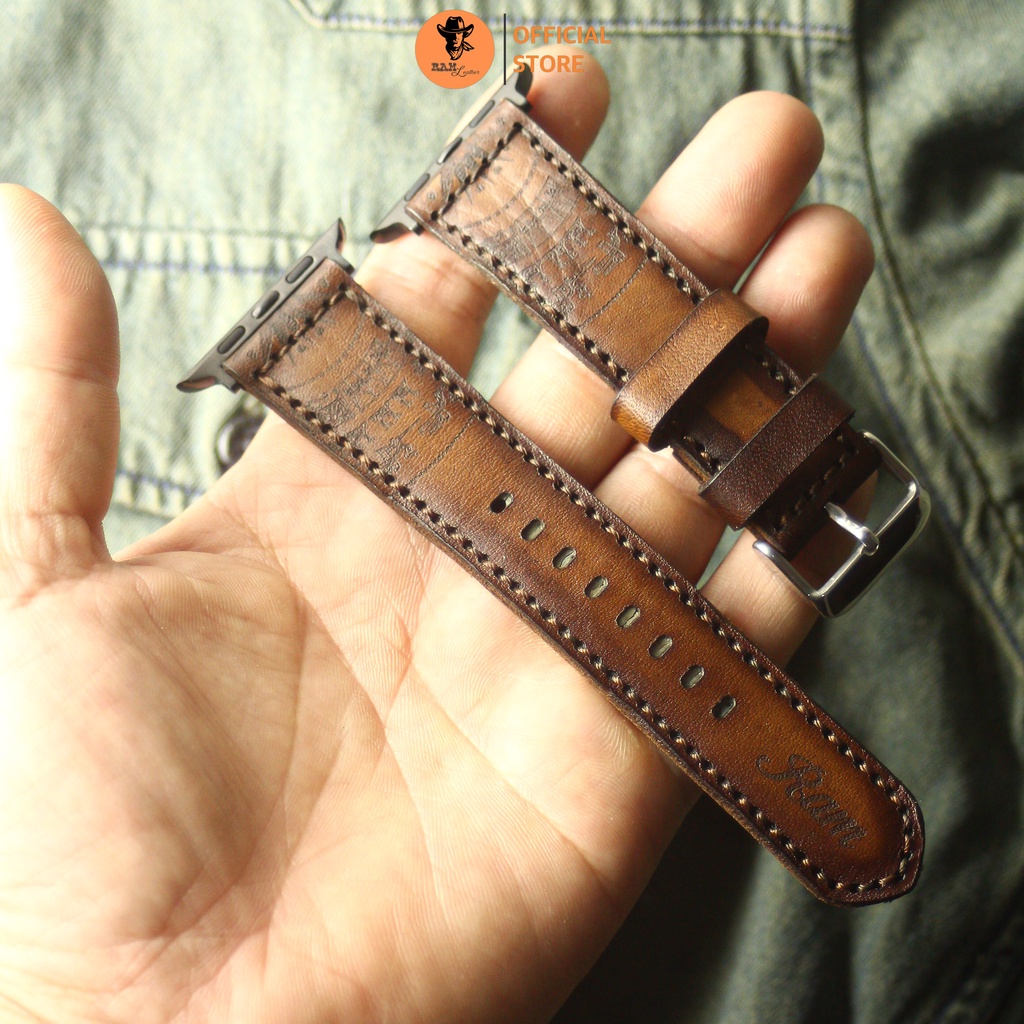 Dây đồng hồ trống đồng da bò vegtan màu socola - RAM Leather