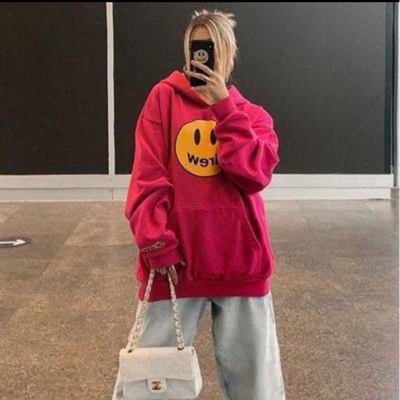 Áo nỉ bông hoodies drew mặt cười ba màu xinh chất nỉ bông