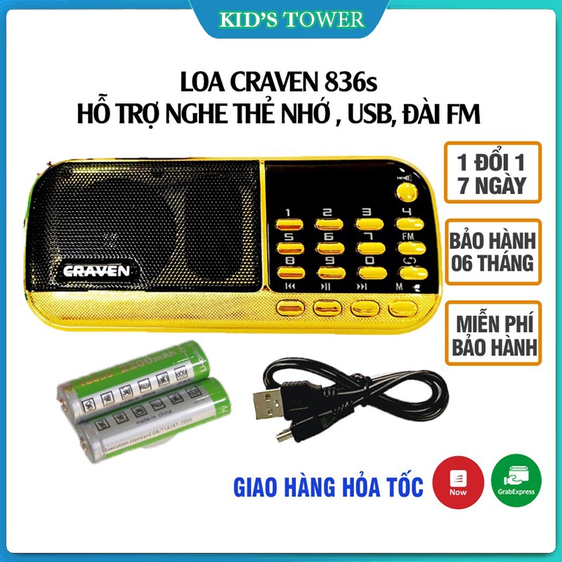 Máy Nghe Pháp, Đài Niệm Phật, Loa Craven Cr-836s 2 Pin Nghe Thẻ Nhớ/USB/FM