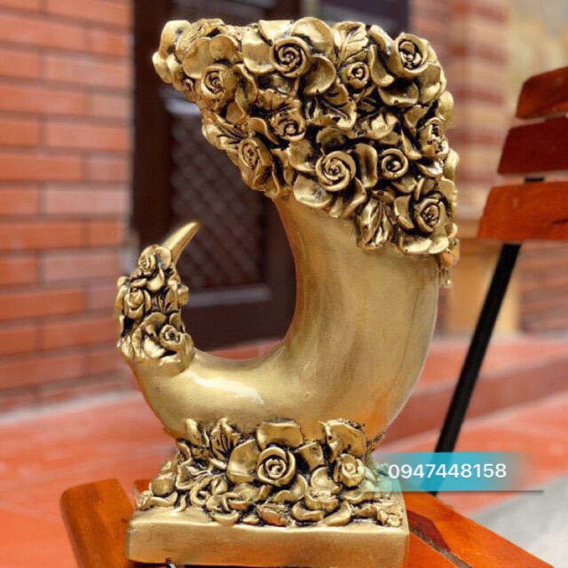 Bình hoa composite 💯BAO BỂ VỠ💯 dáng ngà voi ( đồng ) cao 40cm