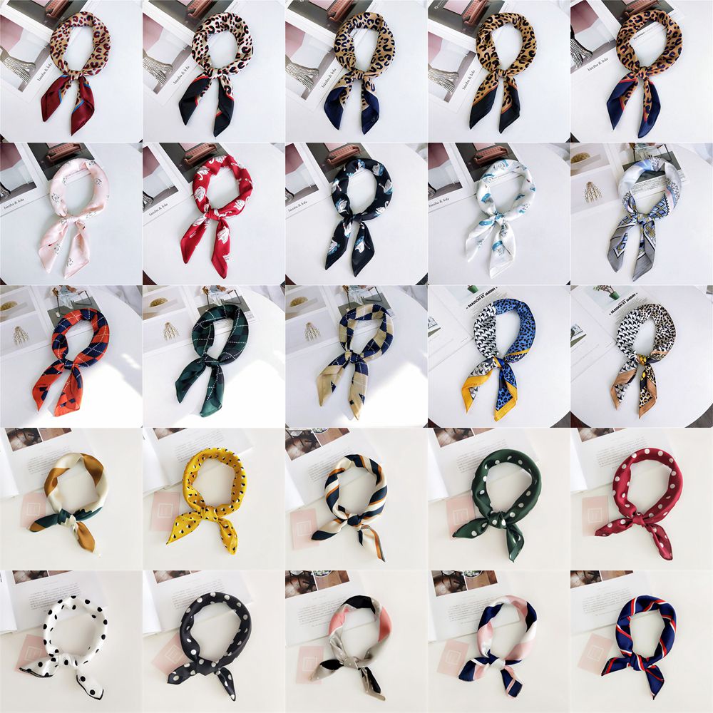 Khăn choàng cổ hình vuông vải lụa satin in họa tiết da báo đa năng cho nữ