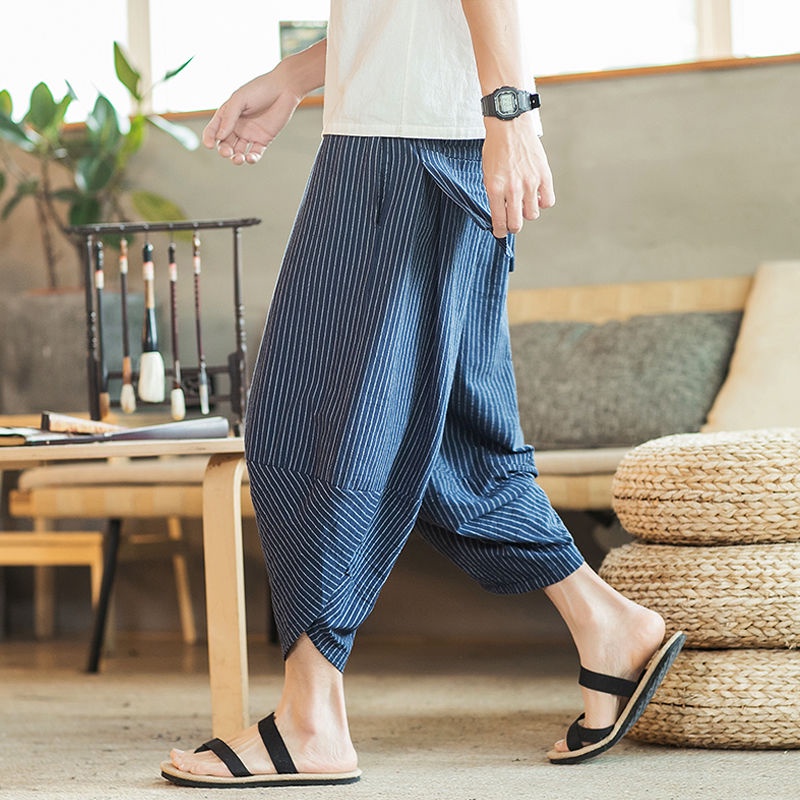 Quần Lửng Ống Rộng Họa Tiết Thổ Cẩm Trung Hoa Size M-5xl Thời Trang Mùa Hè Cho Nam