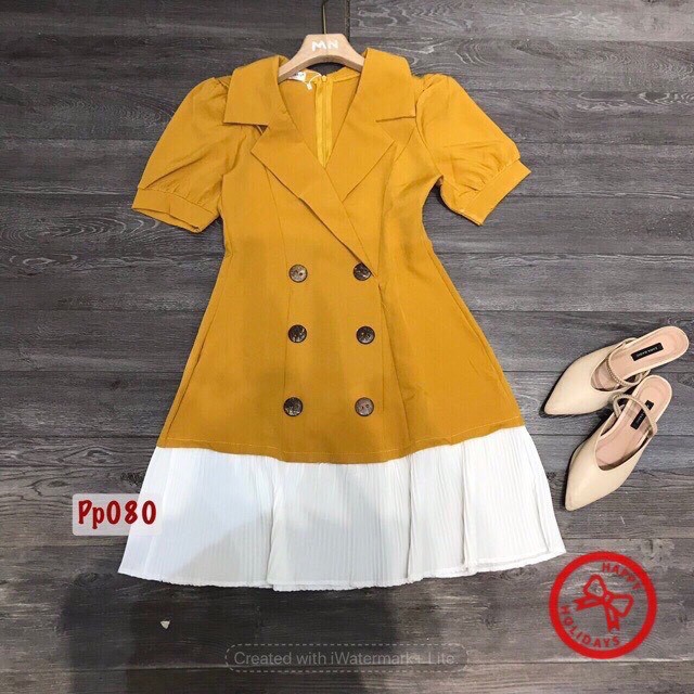 ☘️ Đầm Vest Chất Kaki Thái Phối Voan Freesize 4 Màu Nude, Đen, Hồng, Vàng Kèm Hình Thật ☘️ | BigBuy360 - bigbuy360.vn