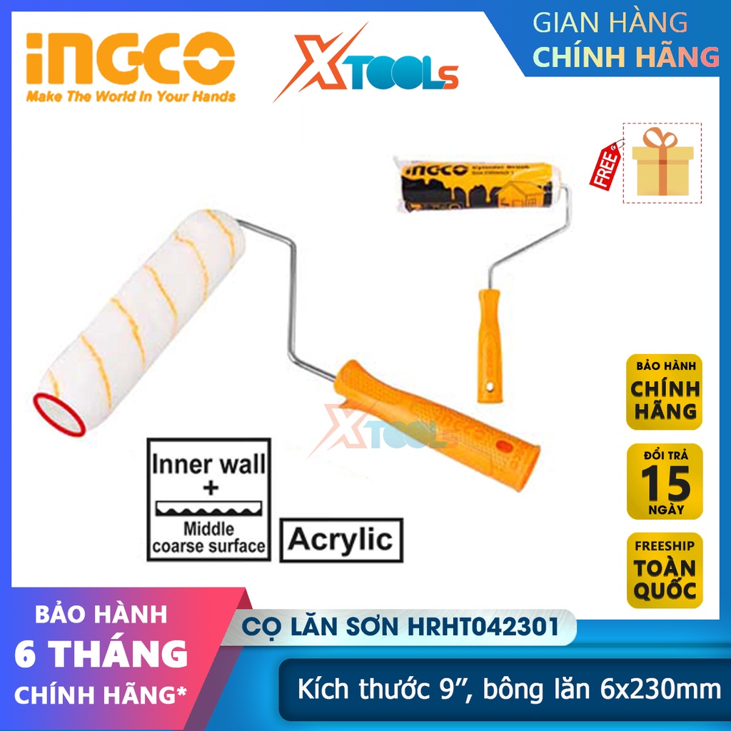 Cọ lăn sơn 9'' INGCO HRHT042301, cọ bông lăn sơn phi 6 x 230mm, cán cầm bằng nhựa thiết kế chống trơn -CHÍNH HÃNG-XTOOLS