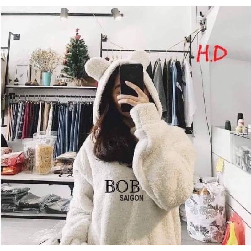 Áo Hoodie nỉ lông tai gấu màu trắng SÀI GÒN form dưới 52kg nam nữ unisex ulzzang hodie siêu ấm