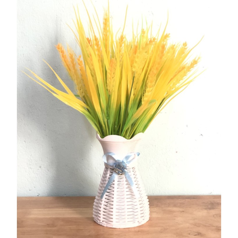 Bình hoa giả bông lúa vàng trang trí (cả bình và hoa)