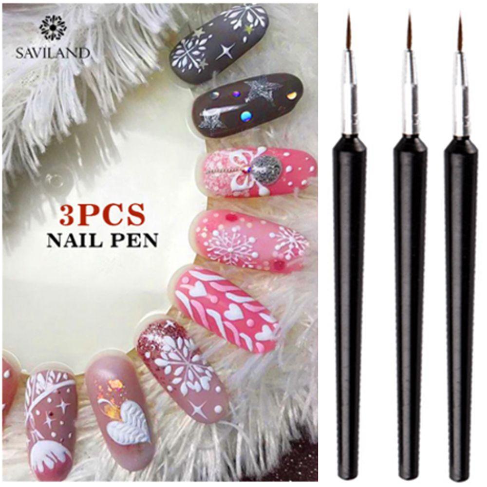 Set 3 Cọ Vẽ Móng Tay Nghệ Thuật Kẻ Sọc Bằng Acrylic