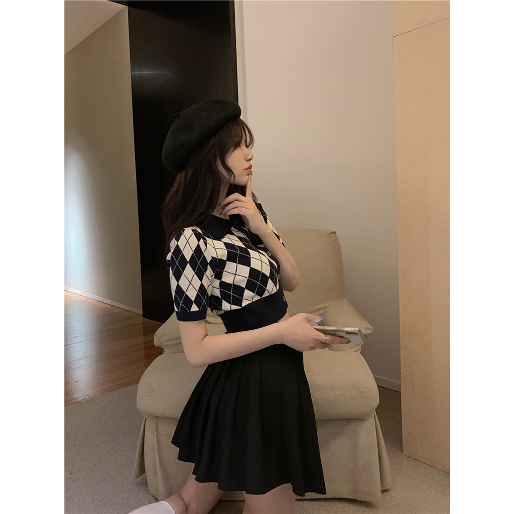ÁO CROPTOP POLO LEN TRÁM ULZZANG  - Aocroptopkecaro_P2K6