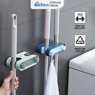 Móc Dán Tường Treo Chổi,  Kẹp Giữ Cây Lau Nhà Đa Năng Cao Cấp MIFAN - 4 Đầu - Chịu Lực 7KG - Nhựa ABS