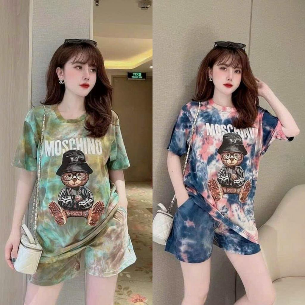 Sét bộ đồ nữ áo cổ tròn tay ngắn họa tiết in hình 3D, loang màu trẻ trung mix quần có túi duyên dáng cá tính đi chơi