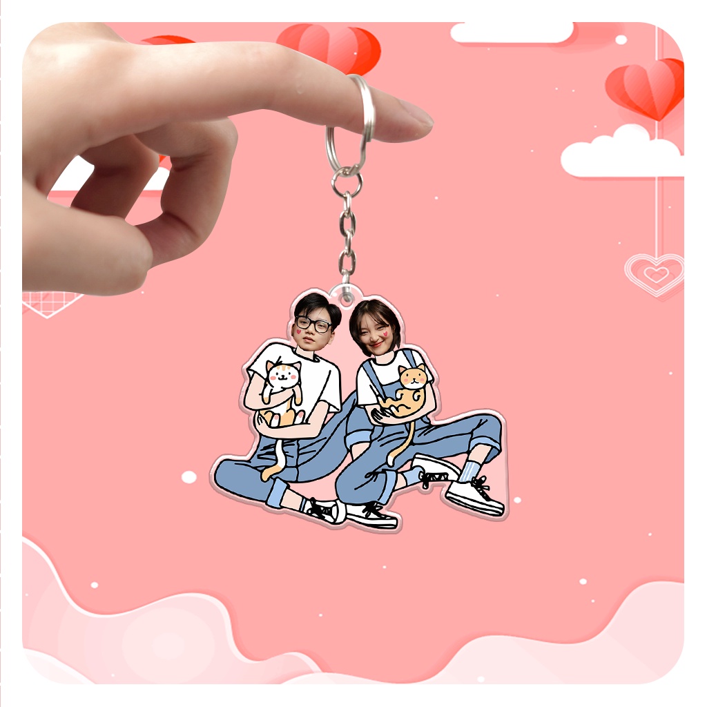 Móc khóa cho cặp đôi in hình theo yêu cầu dễ thương đáng yêu, quà tặng cho người yêu, bạn bè, gia đình