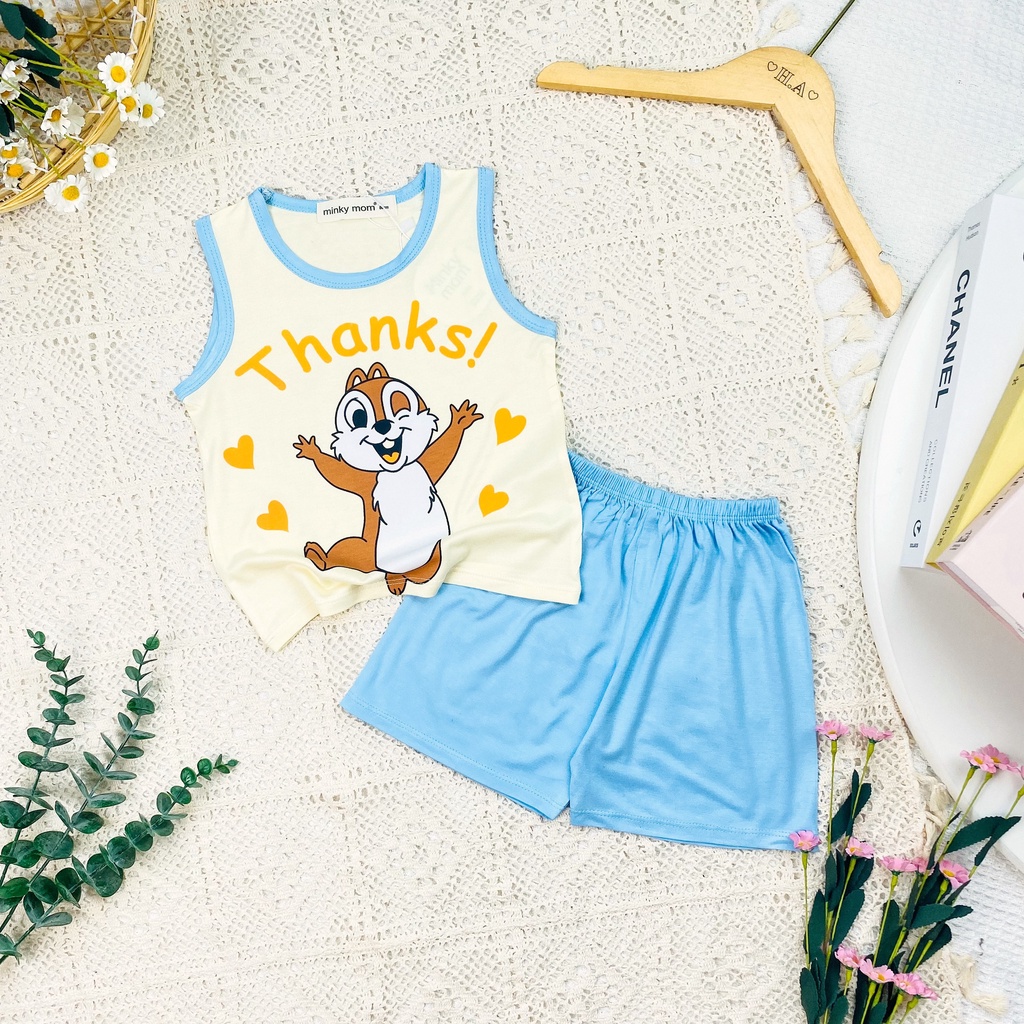 [Bé 19-32kg] Bộ ba lỗ in hình SIZE ĐẠI từ 19-32kg  Minky Mom mềm mịn mát cho bé trai bé gái