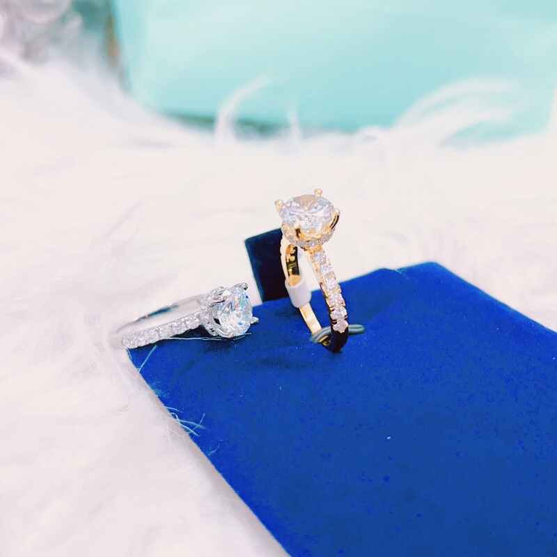 Nhẫn nữ xi bạch kim mạ vàng gắn đá viền xung quanh bền màu Kami