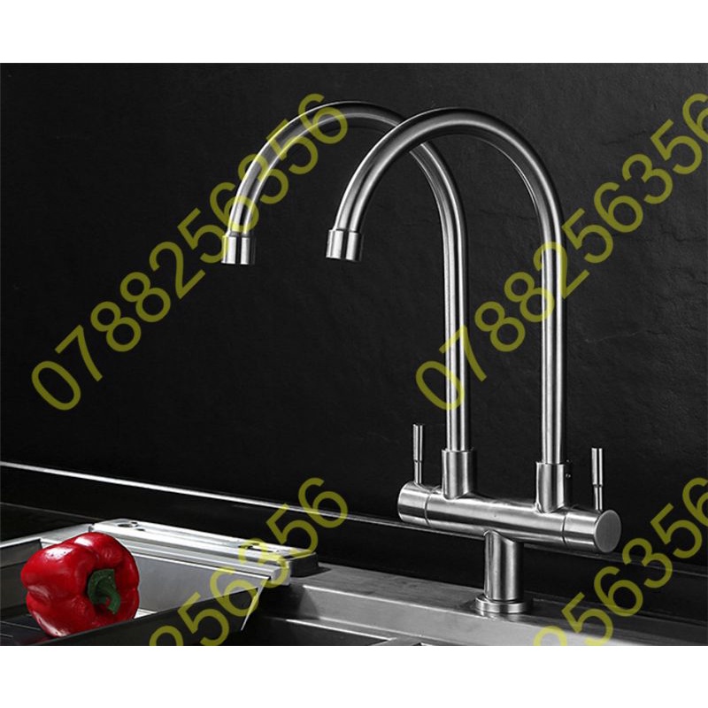Vòi rửa chén đôi lạnh inox 304 như hình, ống phi 18mm, rửa bát  2 hộc chậu