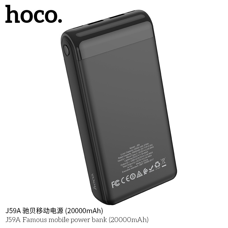 Pin sạc dự phòng Hoco J59A  20000 mah, 2 cổng ra USB 2.0A, 3 cổng vào, màn hình led, tương thích nhiều thiết bị