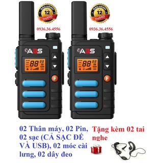 Bộ 2 Bộ đàm Siêu nhỏ cao cấp chính hãng ABS AB3688 (Siêu Đẹp, cả Sạc đế &USB, bền bỉ, Hỗ trợ chỉnh thoại rảnh tay)