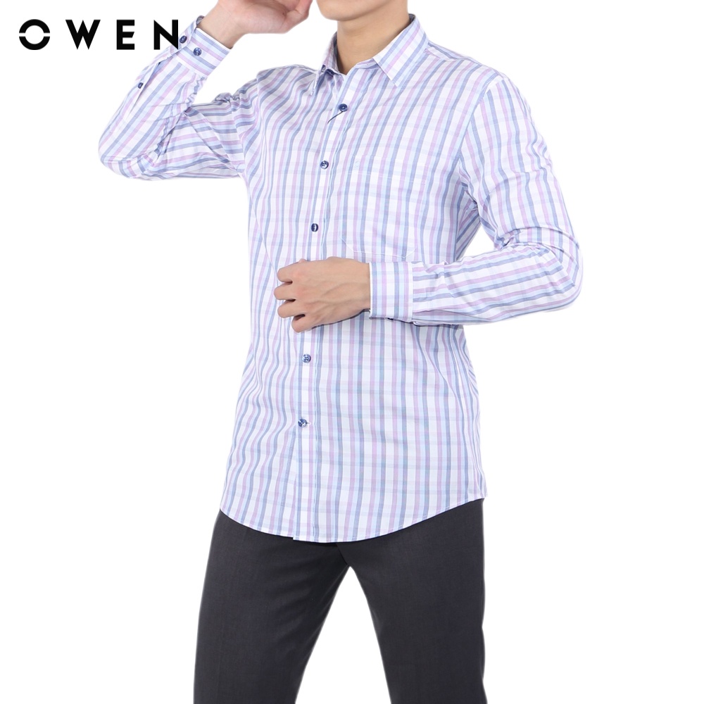 Áo sơ mi dài tay Nam Owen Bamboo Regular Fit Trắng tím xanh - AR23770D
