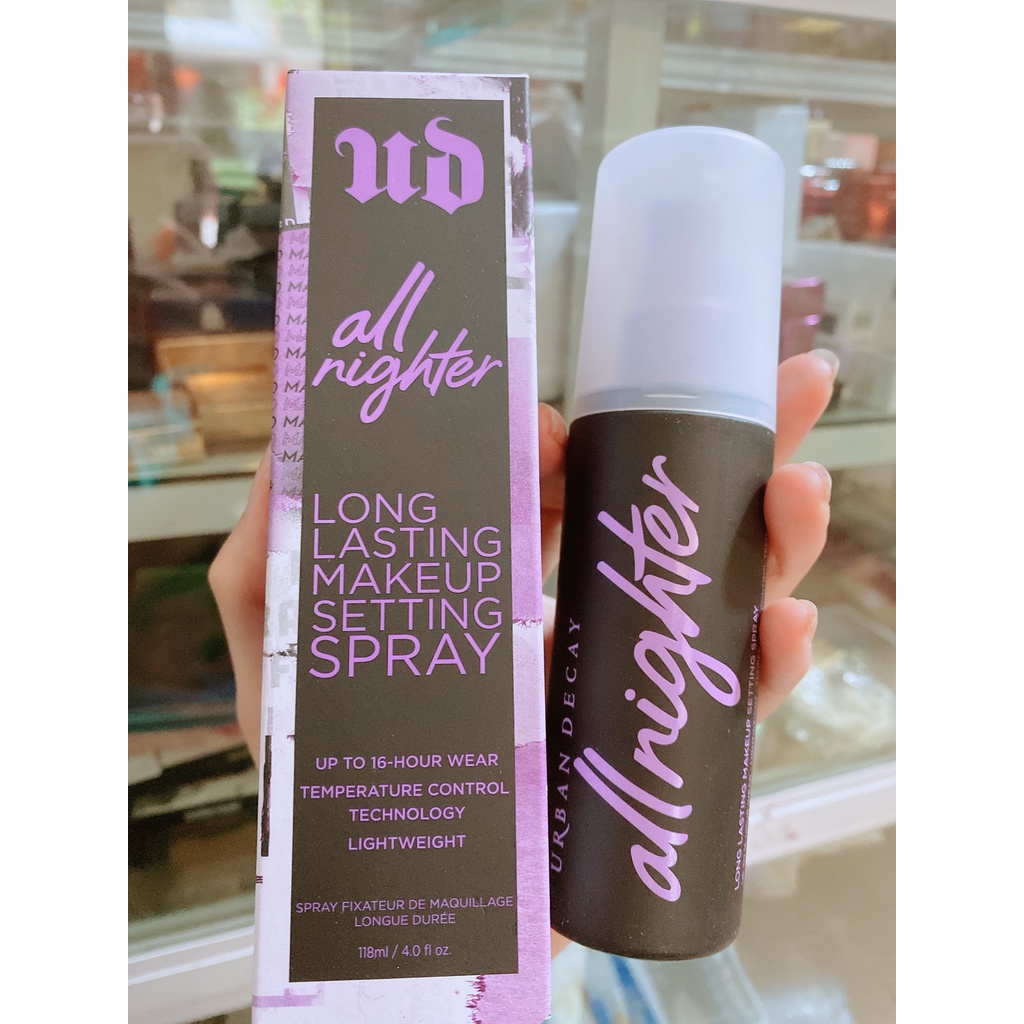 XỊT KHÓA MAKEUP URBAN DECAY ALLNIGHTER MAKEUP SETTING SPRAY, KHÓA NỀN TÍM [ CHÍNH HÃNG]