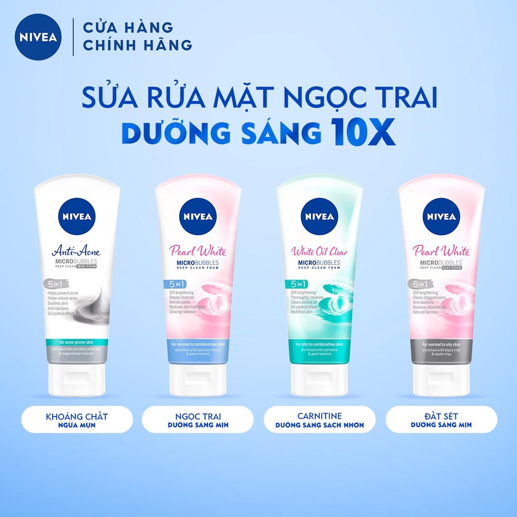 Sữa rửa mặt NIVEA Pearl White giúp trắng da ngọc trai (100g/chai) - 81295