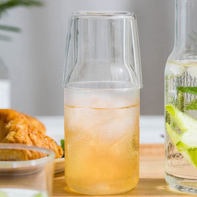 Bộ Bình Đựng Nước 500Ml Kèm Cốc Thủy Tinh Dùng Cho Phòng Ngủ / Phòng Tắm