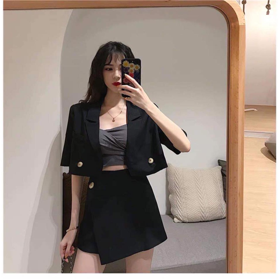 SET ÁO CROPTOP CỔ VEST + CHÂN VÁY | BigBuy360 - bigbuy360.vn