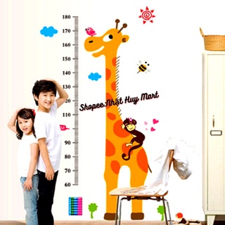 Thước hươu cao cổ dán tường đo chiều cao, decal dán tường cho bé