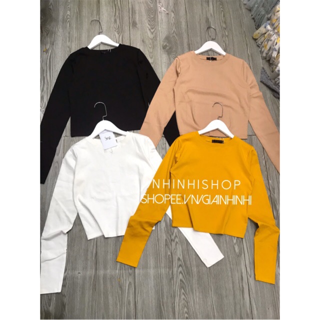 Áo thun xin xin dài tay, Áo crop trơn dài tay chất bo zip dãn mạnh XX806 - NhiNhi Shop