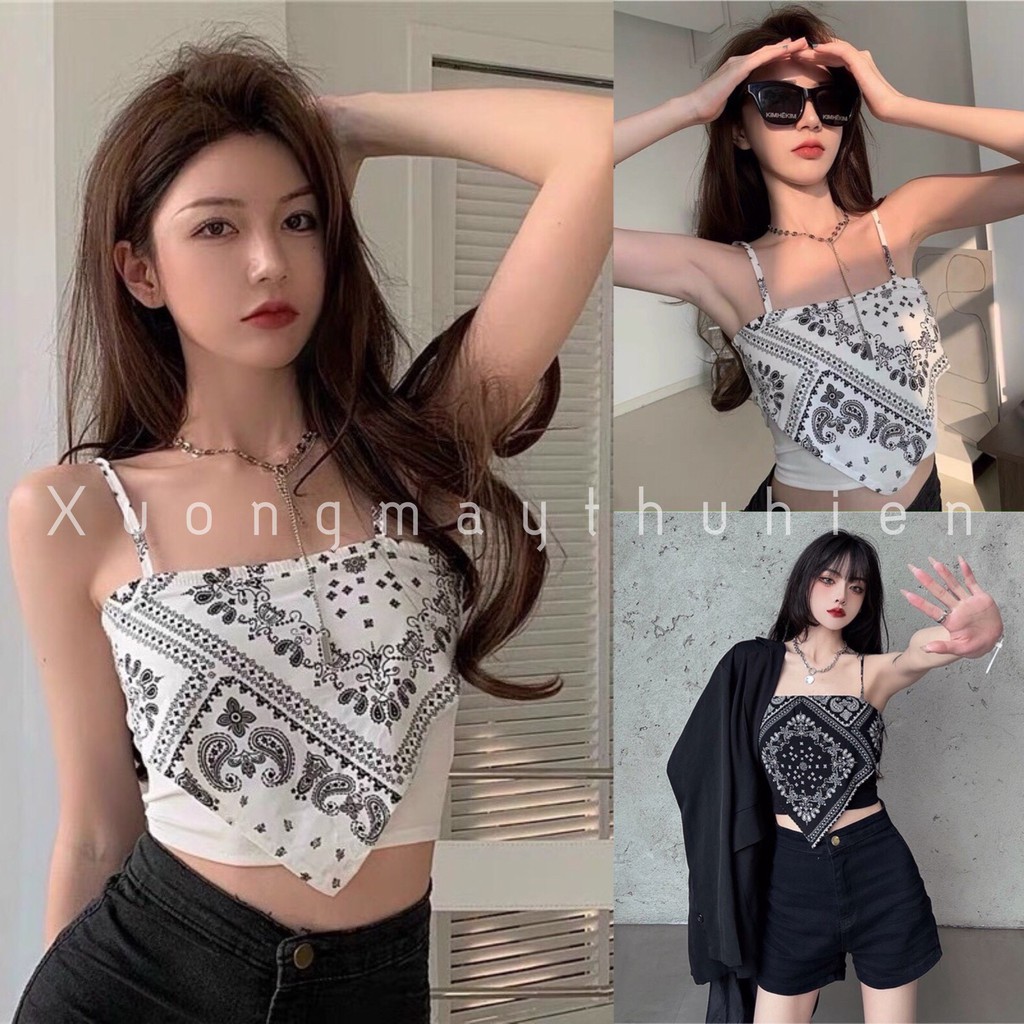 Áo yếm 2 dây dáng ngắn croptop in họa tiết trẻ trung cá tính/ Áo kiểu nữ khăn lụa thời trang hàn quốc_xuongmaythuhien | WebRaoVat - webraovat.net.vn