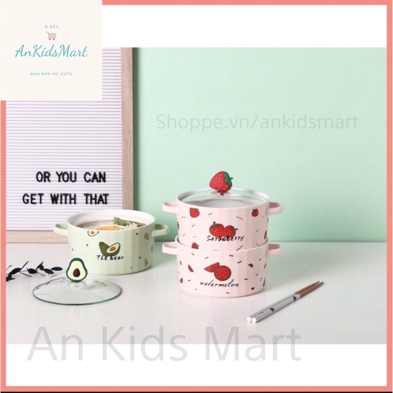 Tô sứ/ bát sứ úp mì tôm có nắp hình hoa quả và động vật dễ thương